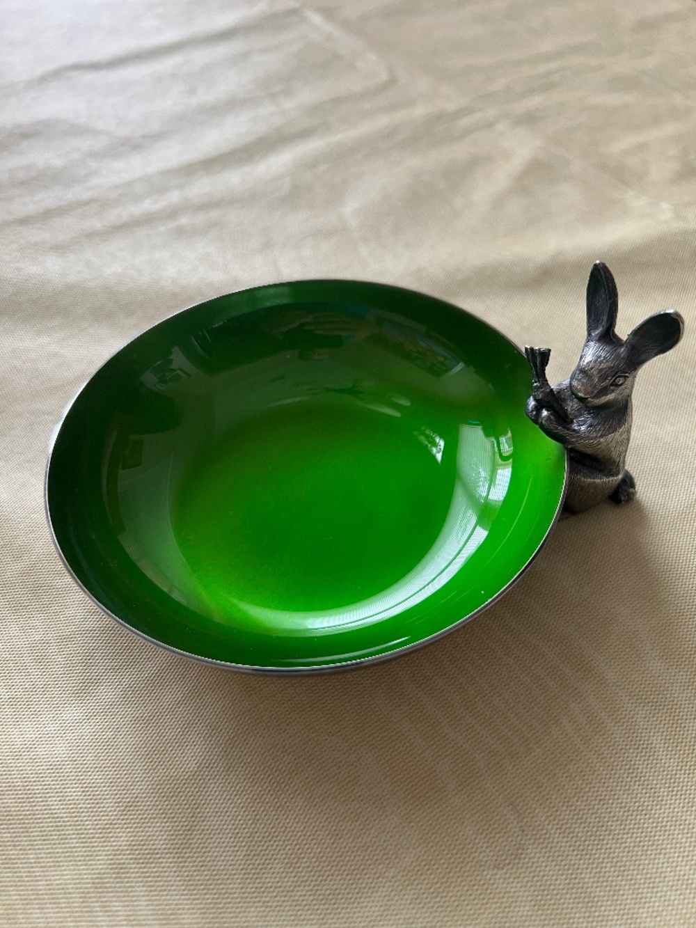 VTG Reed & Barton L192 Silver plate Green Enamel Rabbit/Bunny Candy Dish